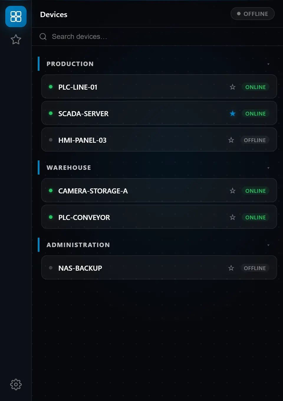 Main screen — device list