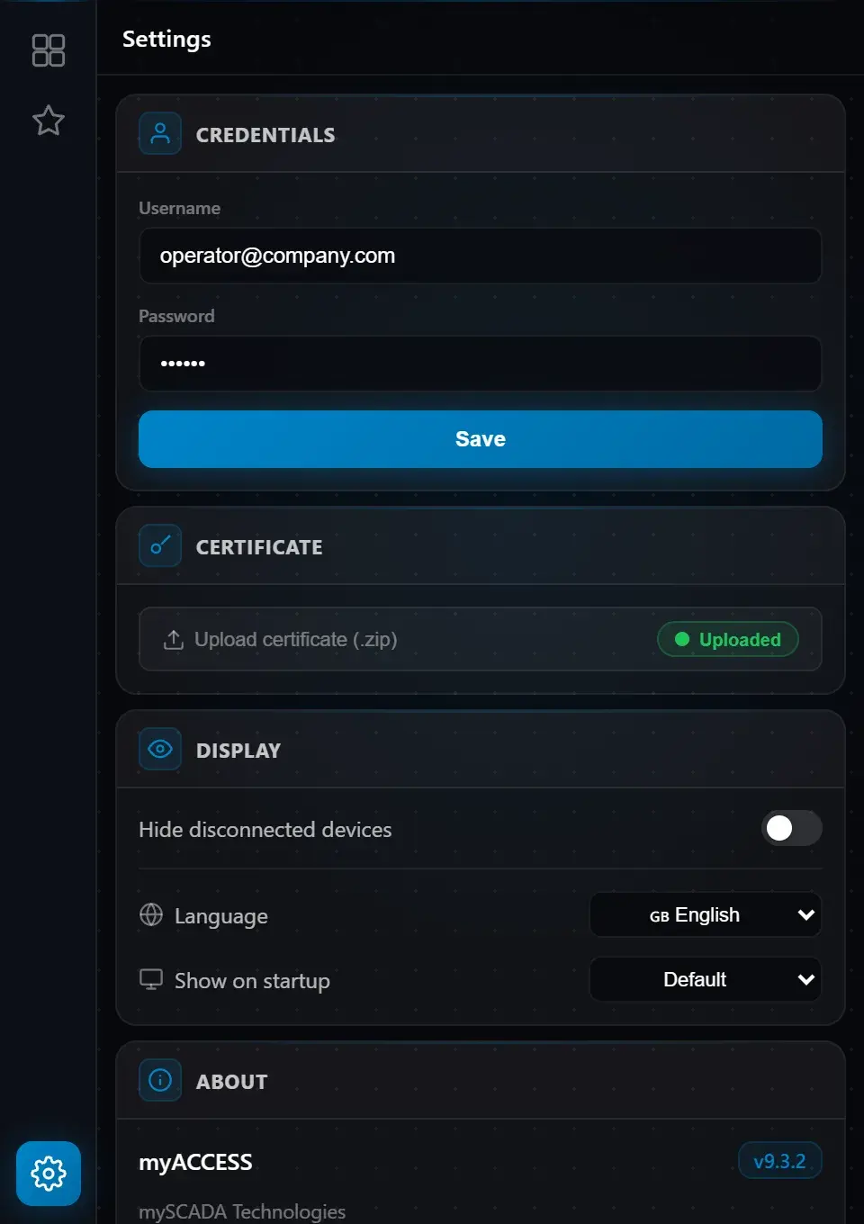 Settings tab