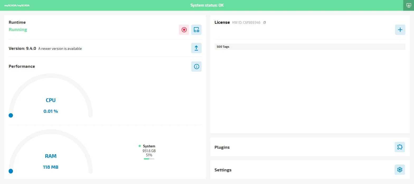 mySCADA PRO Manager main dashboard