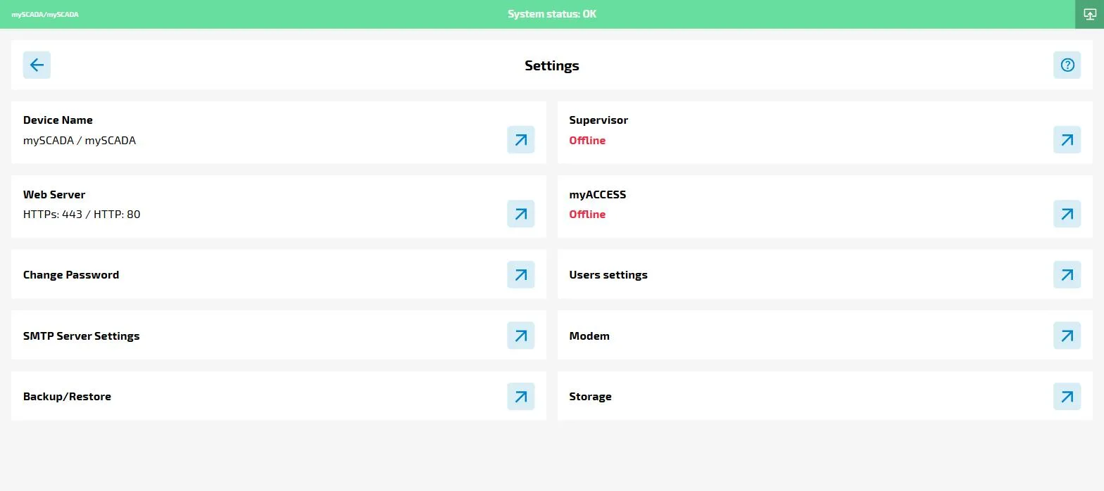 mySCADA PRO Manager settings overview