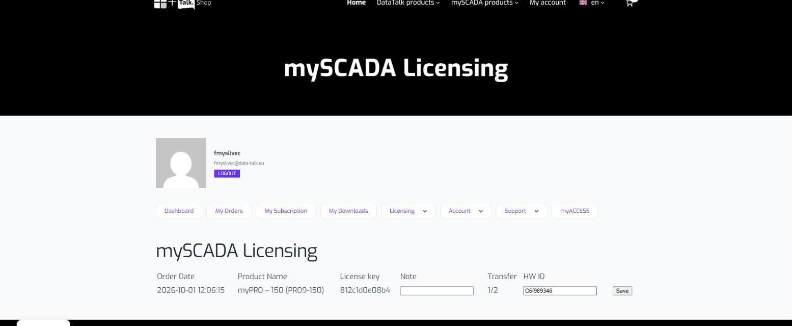 License key generated in the DataTalk portal